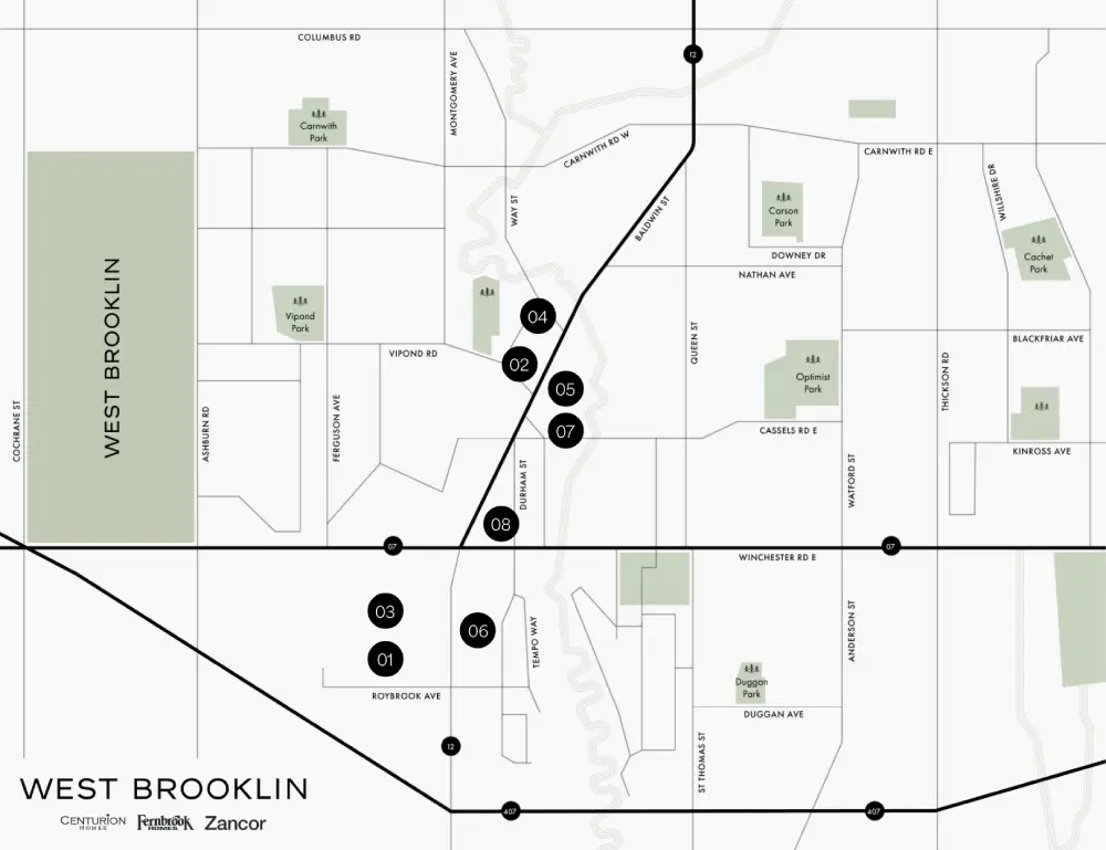 Brooklin Whitby neighbourhood map parks schools shopping near West Brooklin